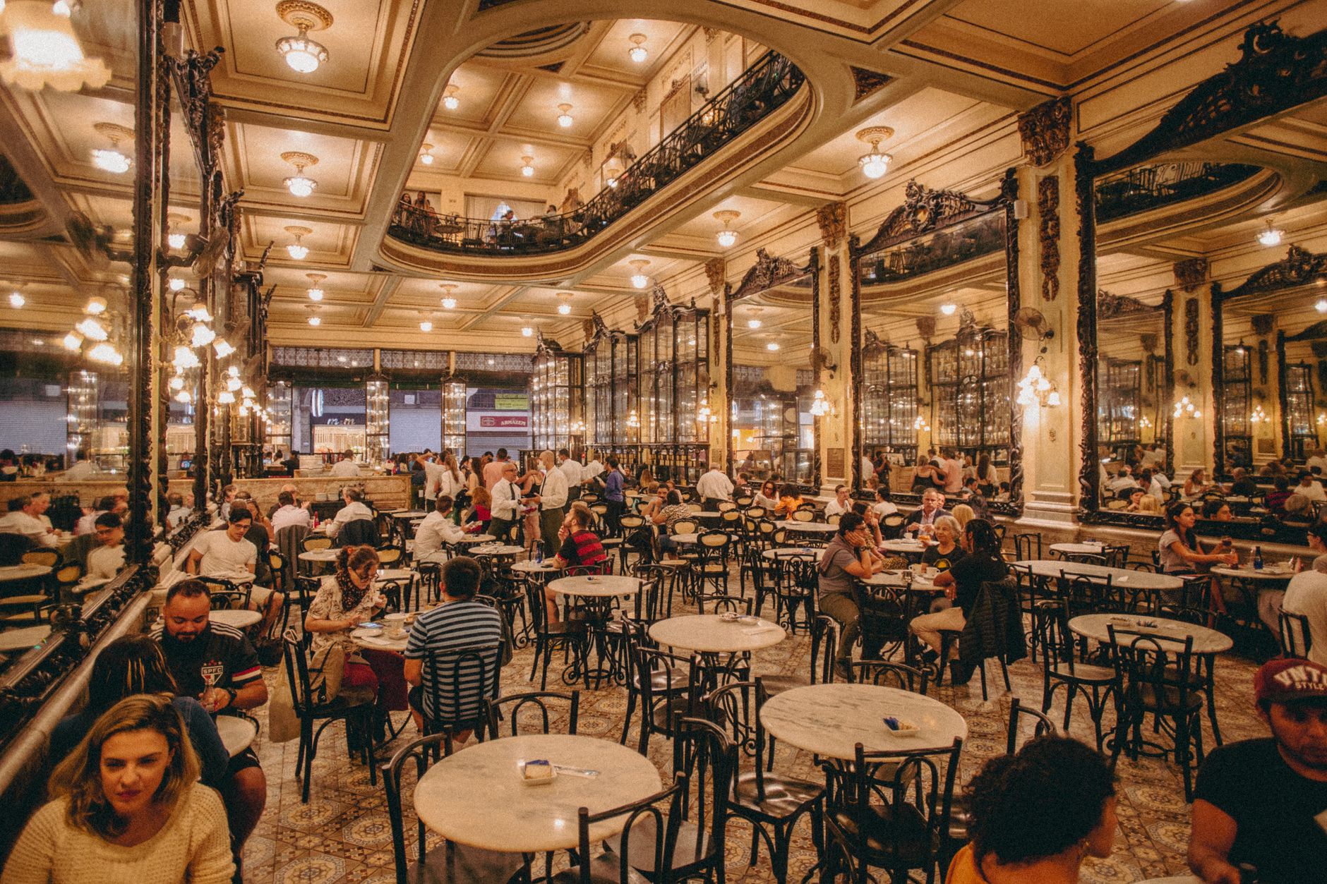 The ornate interior of the Gran Caffè Gambrinus in Naples